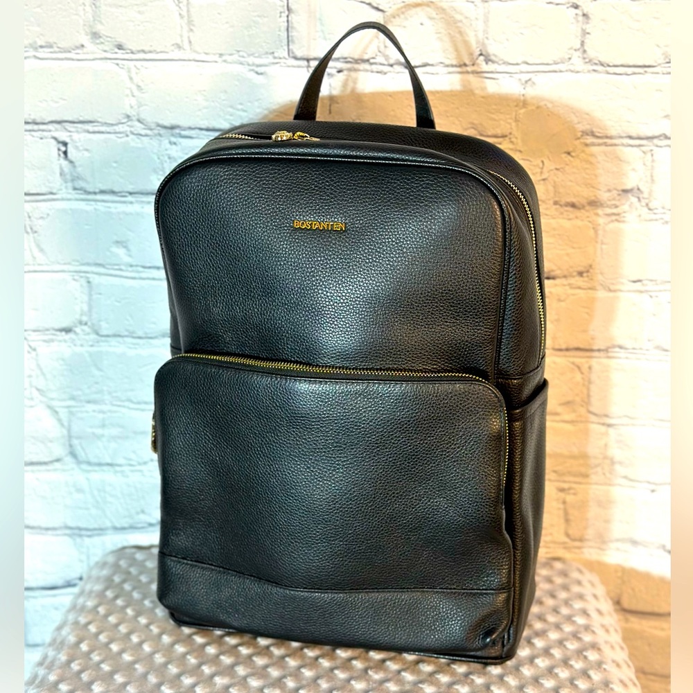 Black leather laptop backpack